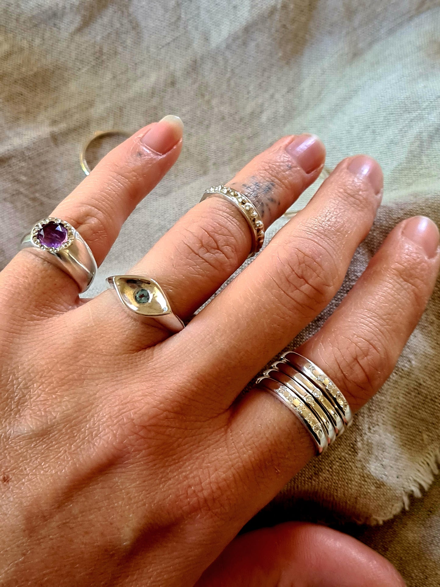Beaded Roman Pinky or Midi ring Silver