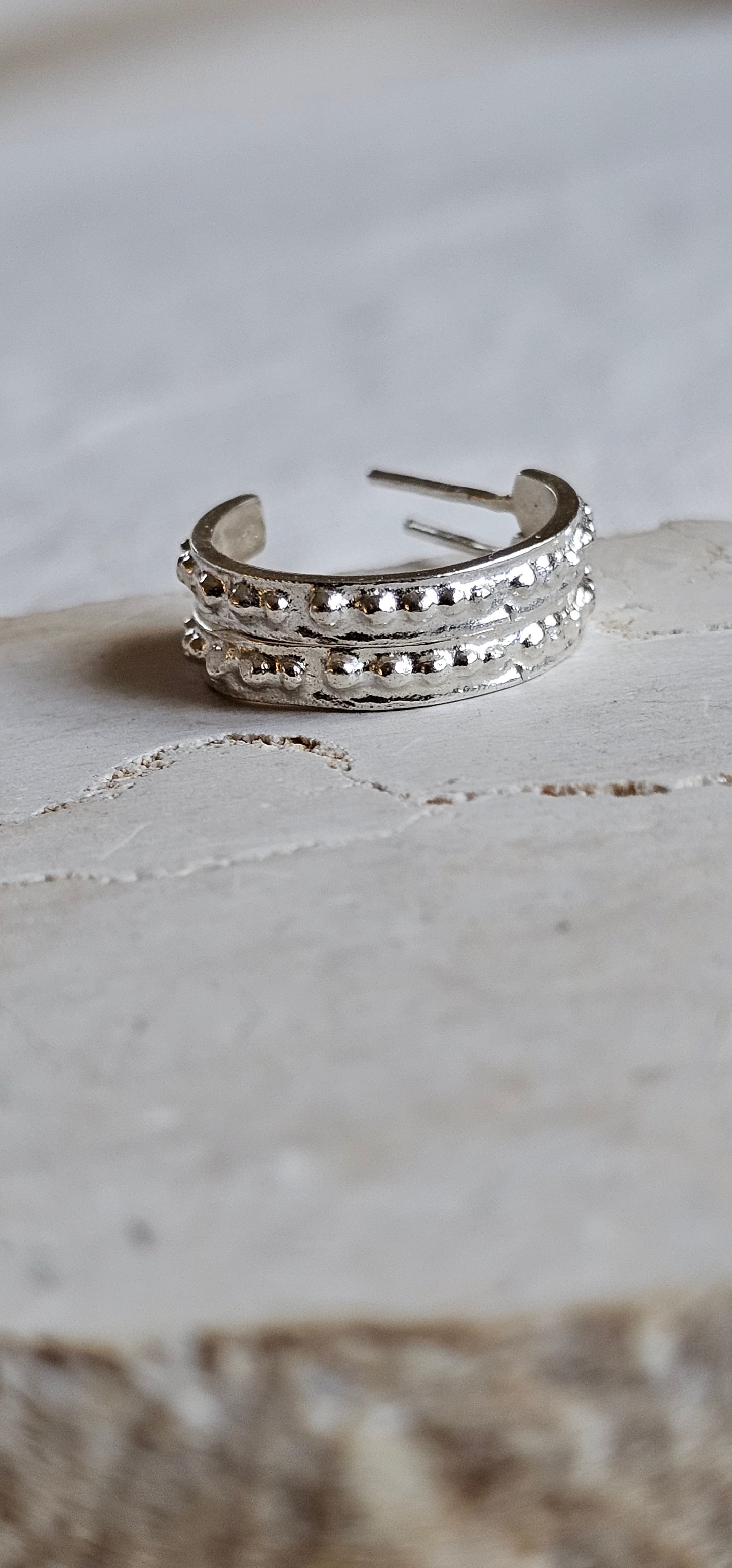 Beaded Roman Hoops Silver