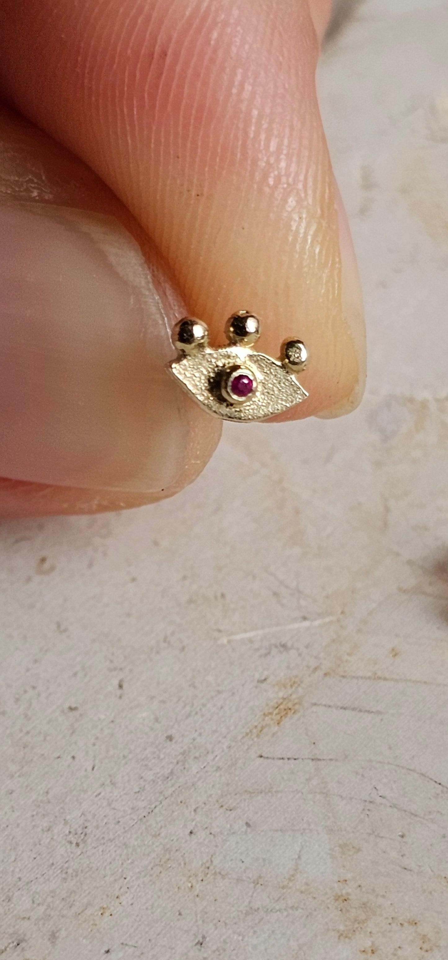 Tiny Ruby Eye Stud 14K