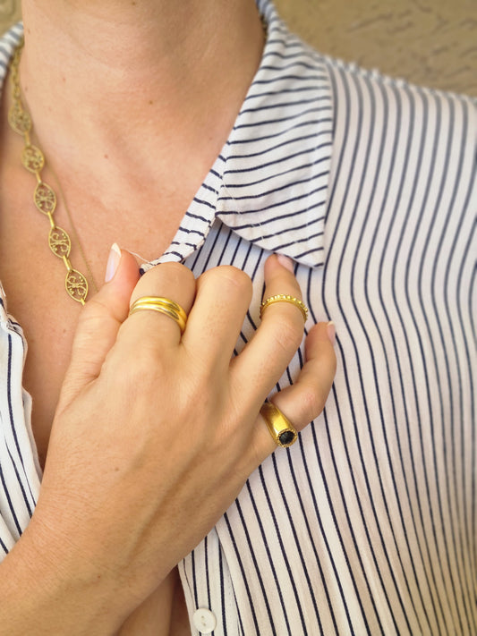 Signet Pinky Ring with Onyx Gold Plated