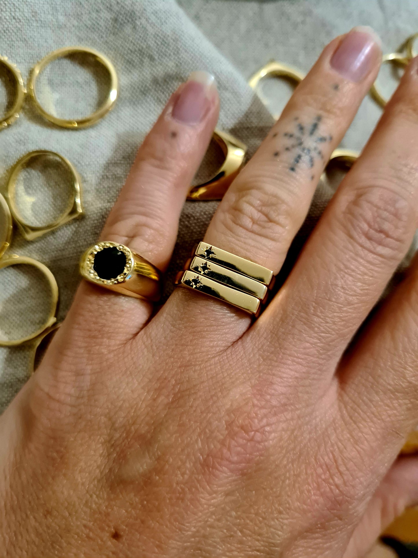 Signet Pinky Ring with Onyx Gold Plated