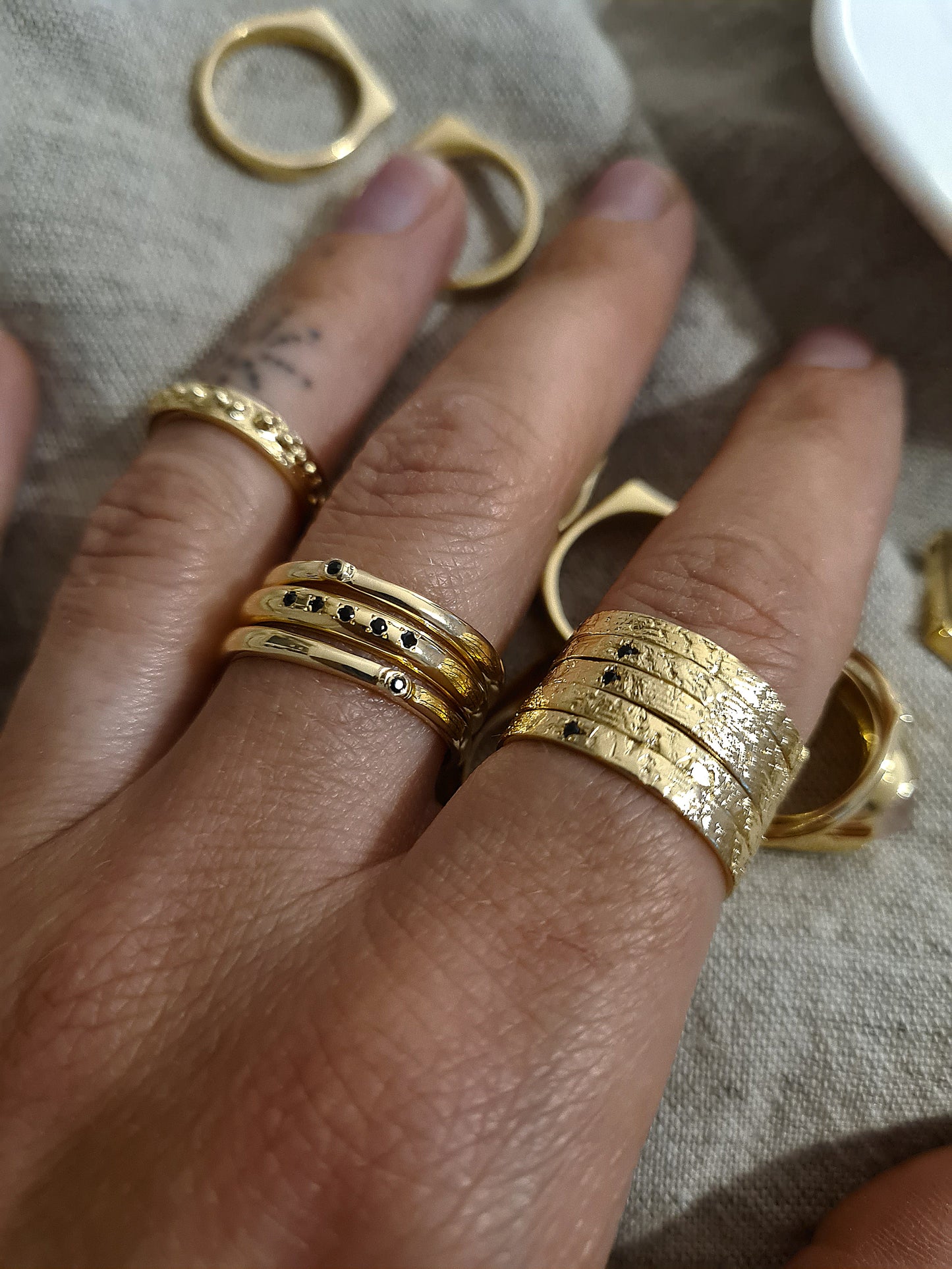 Beaded Roman Pinky or Midi ring Gold Plated