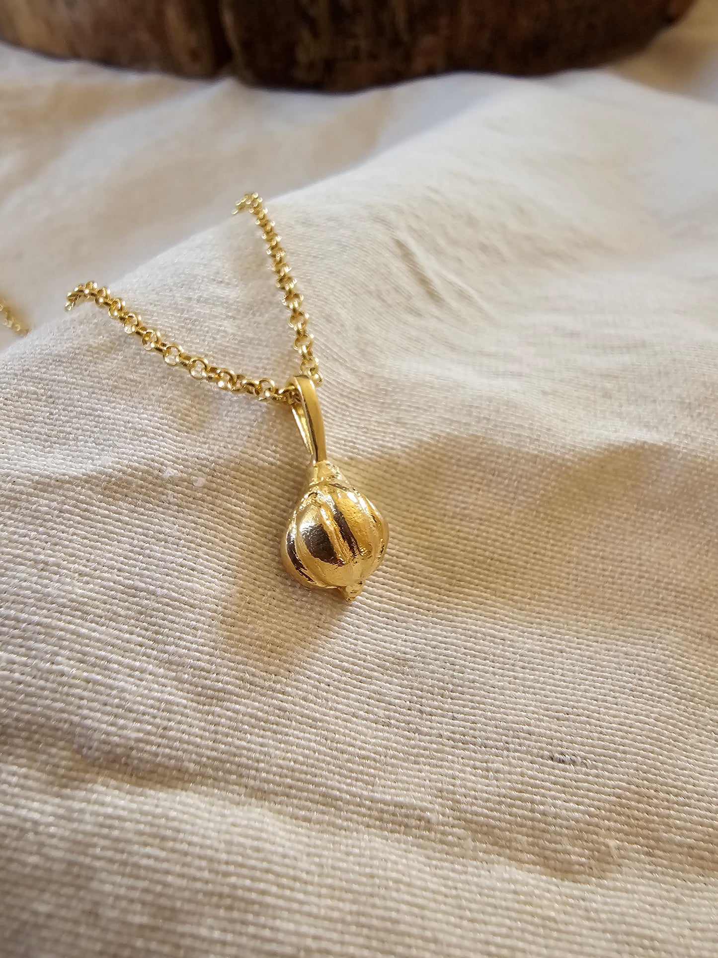 Garlic Amulet Necklace Gold Plated