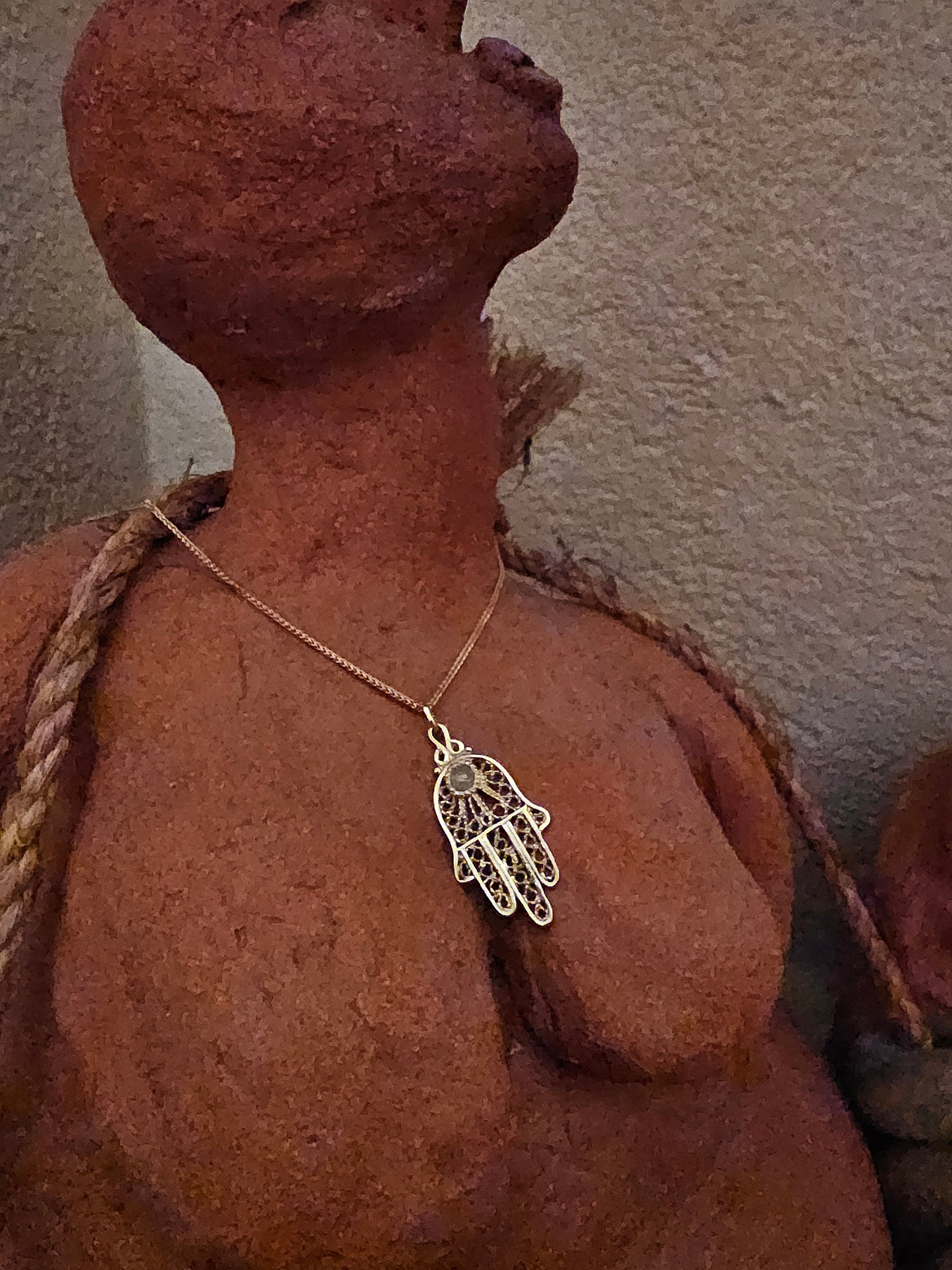 Filigree Hamsa Salt and Pepper Diamond Necklace 14K
