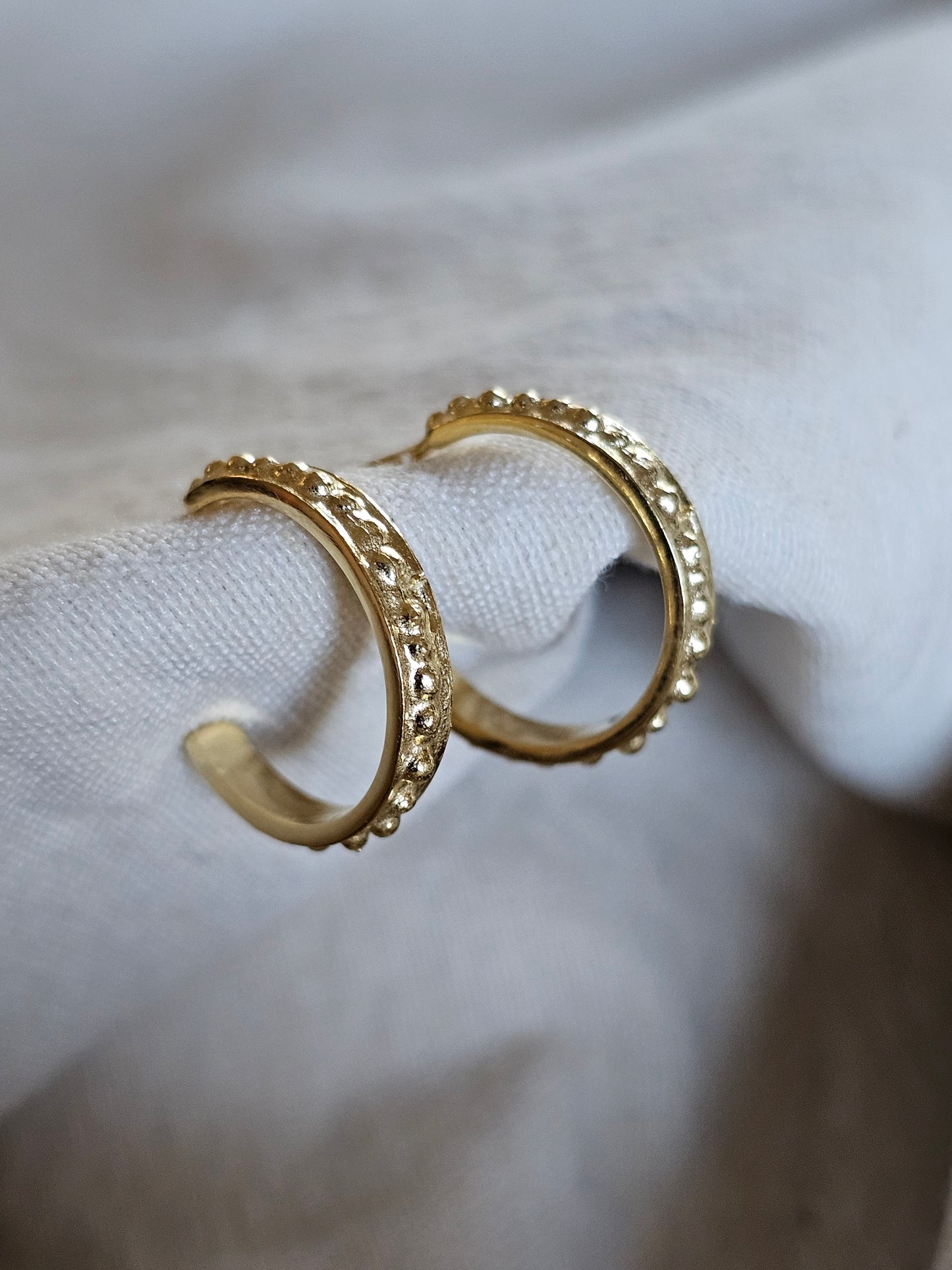 Beaded Roman Hoops 14K