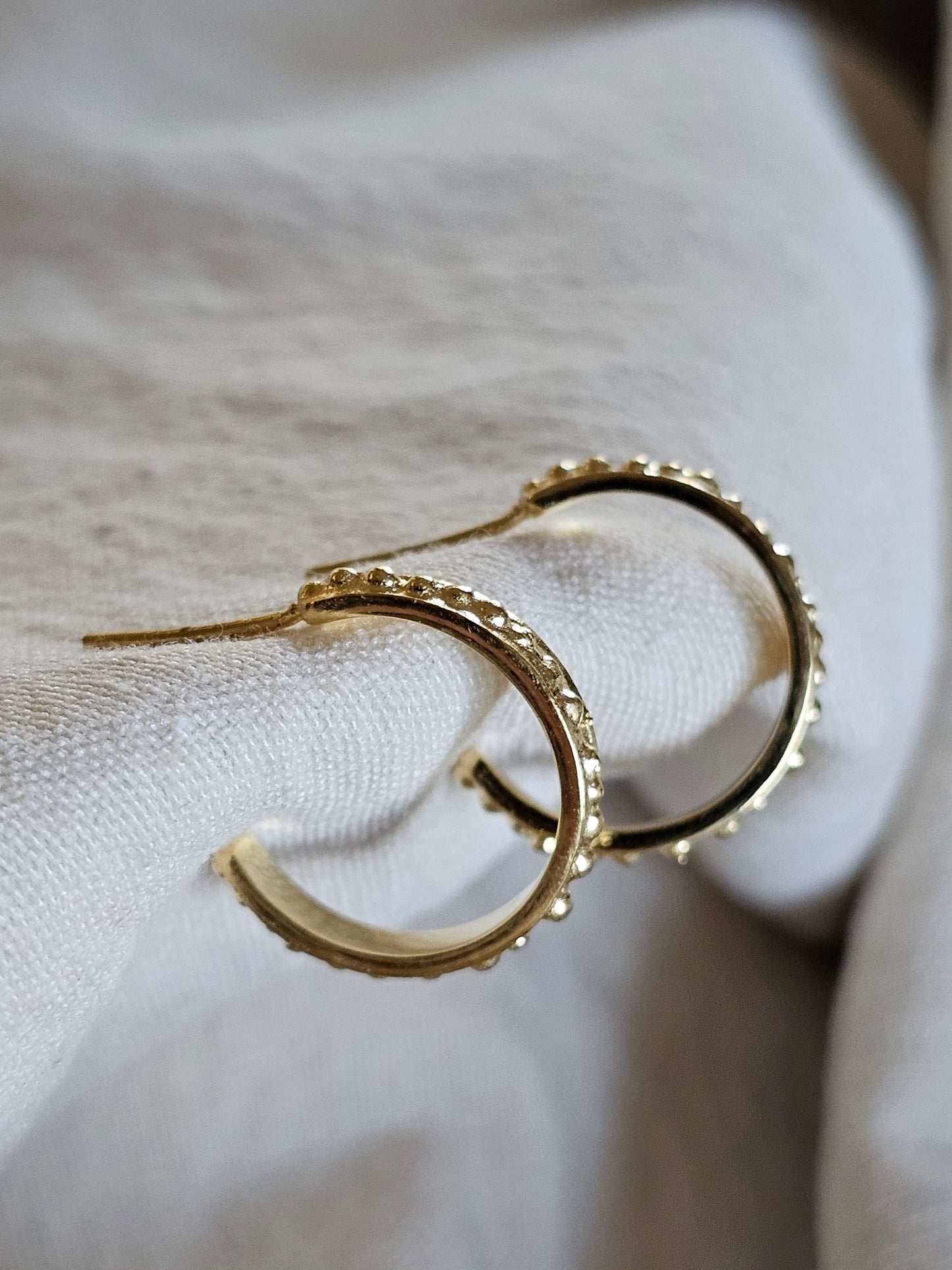 Beaded Roman Hoops 14K