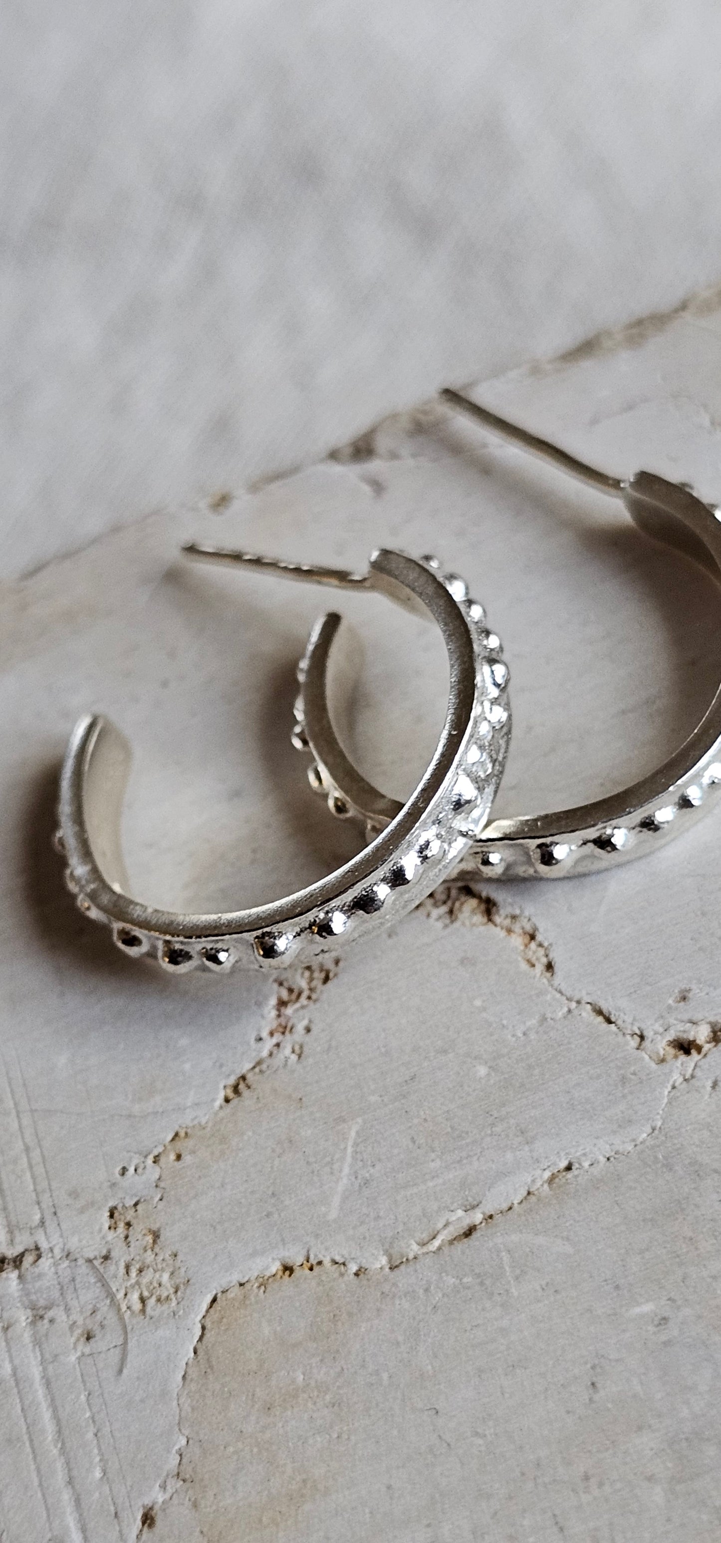 Beaded Roman Hoops Silver