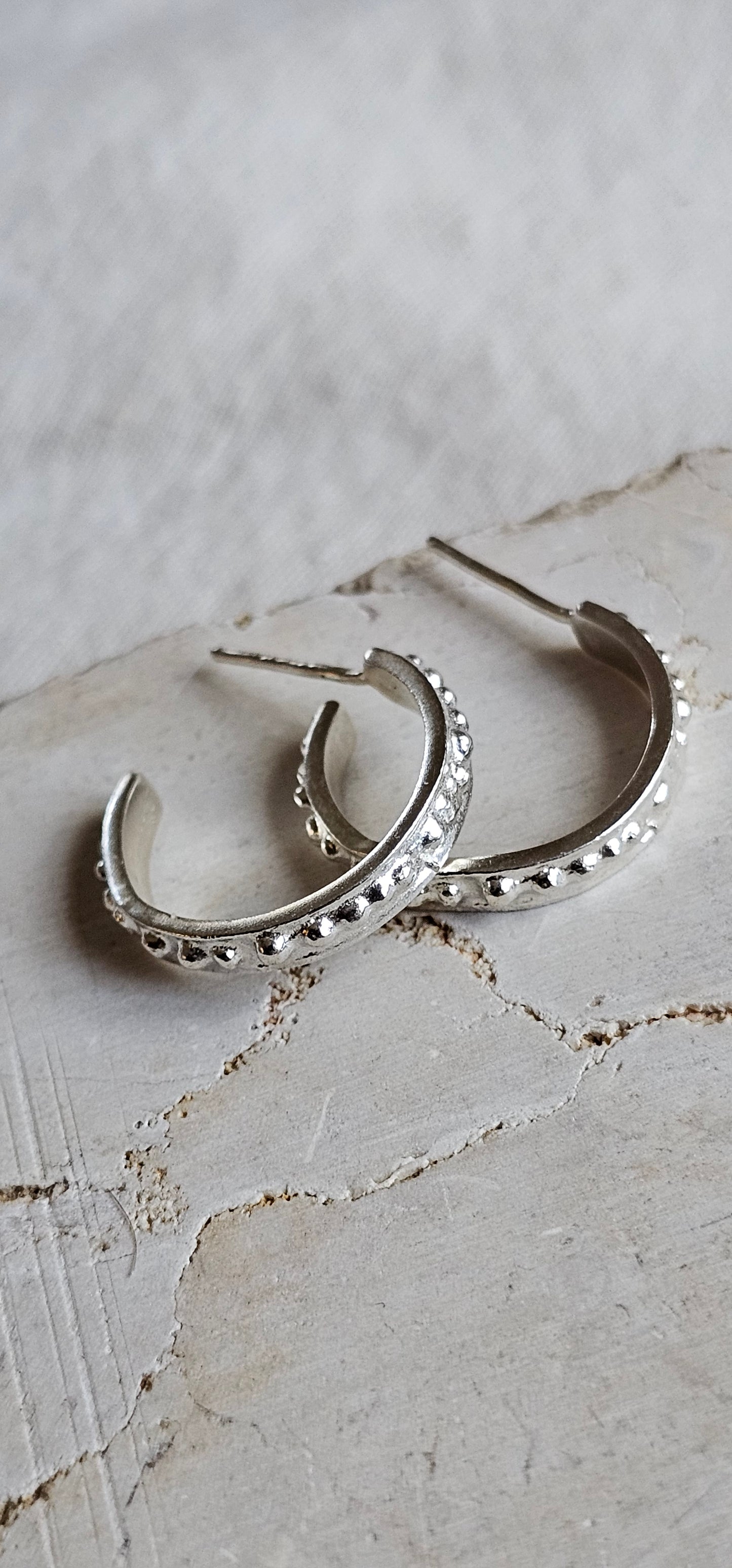 Beaded Roman Hoops Silver