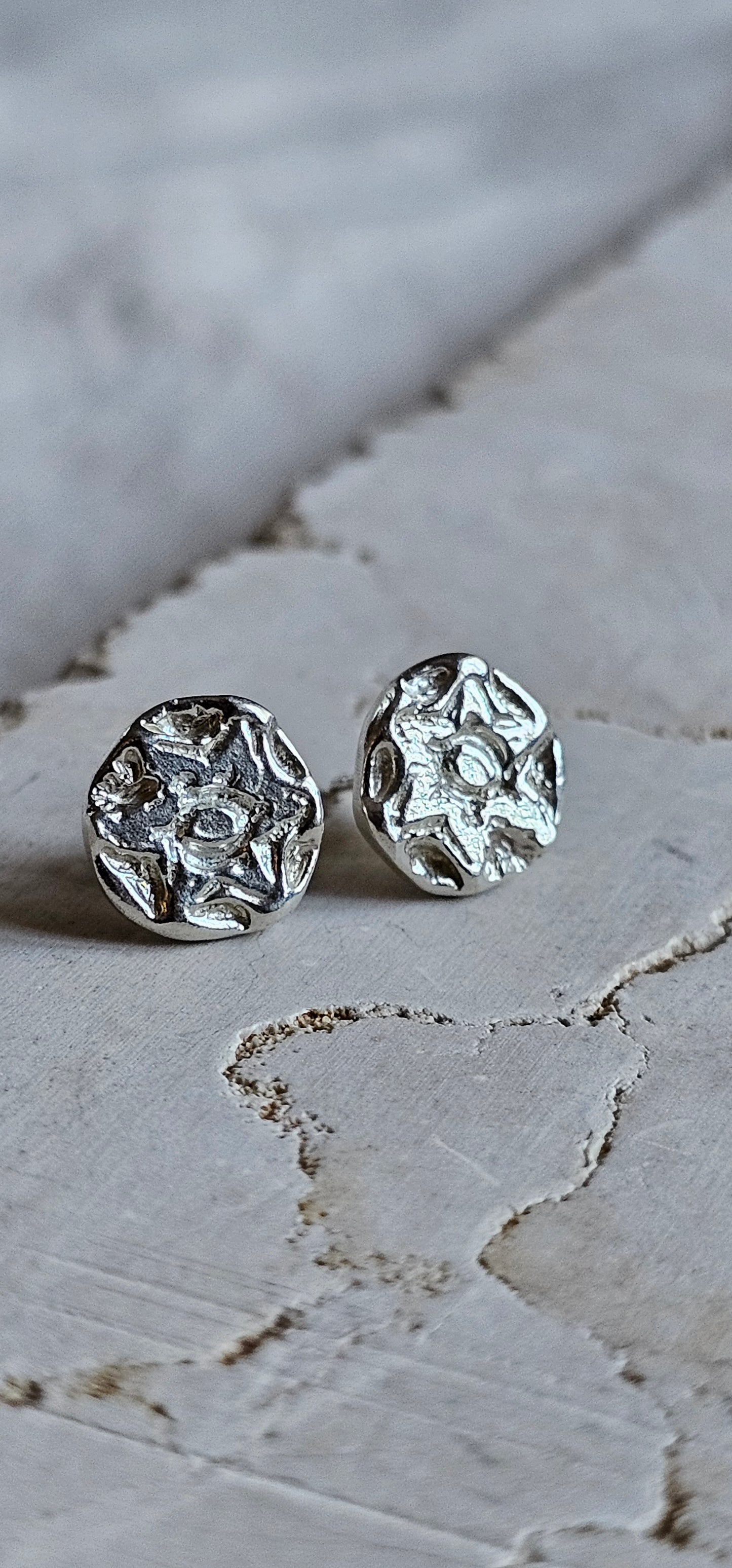 Six Petal Rose Studs Silver
