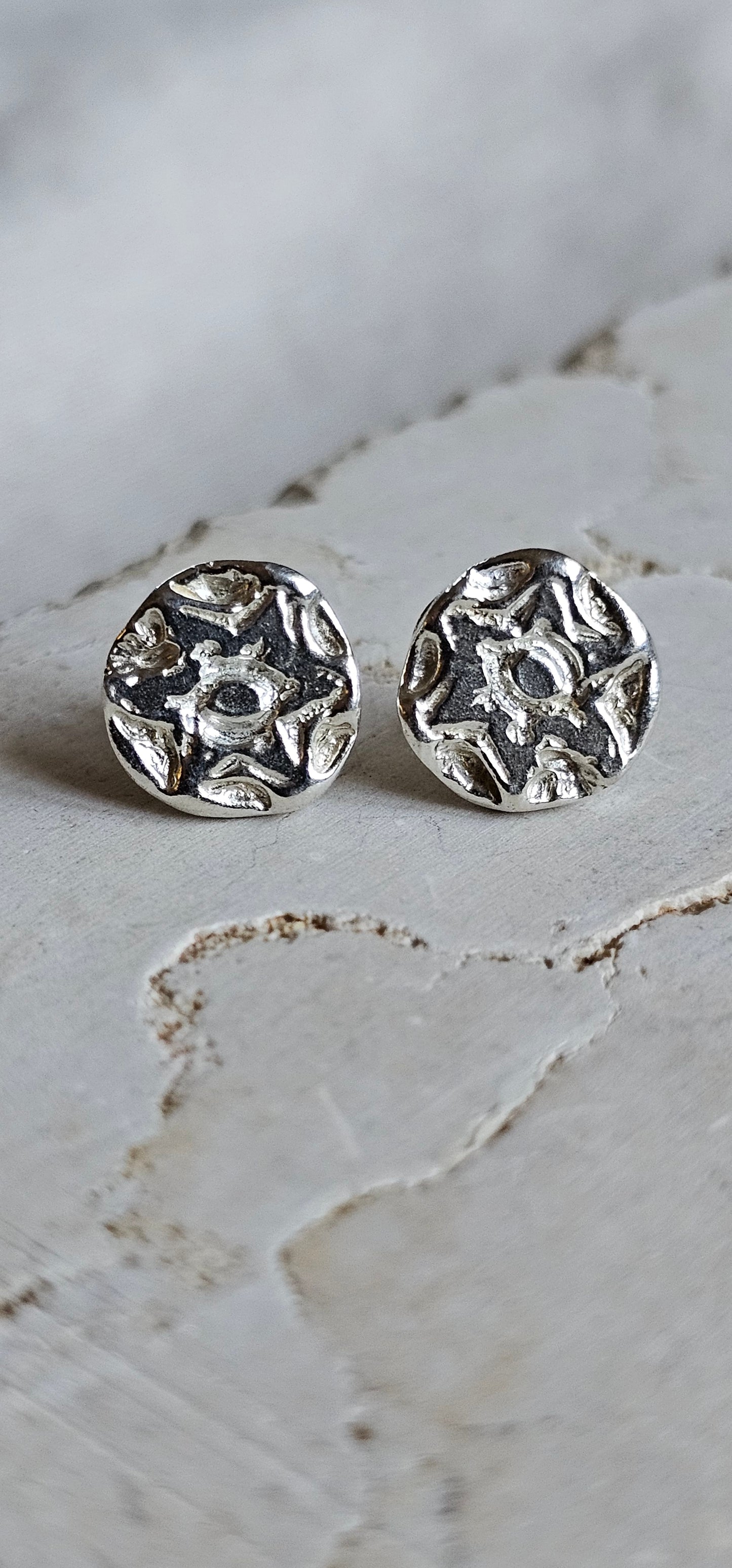 Six Petal Rose Studs Silver