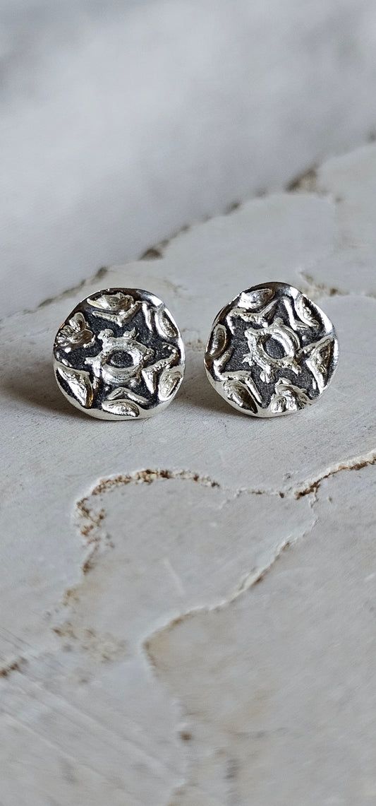 Six Petal Rose Studs Silver