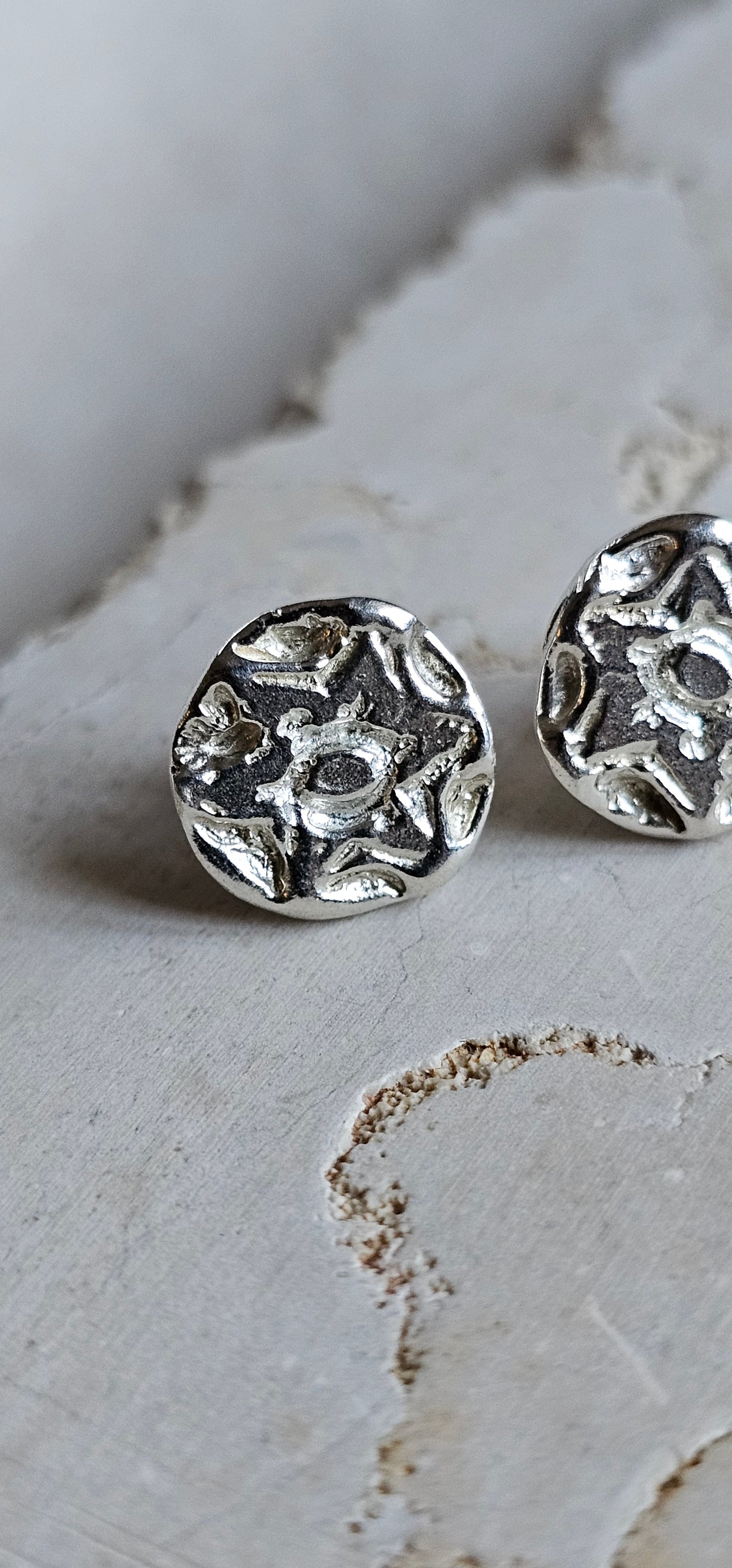 Six Petal Rose Studs Silver