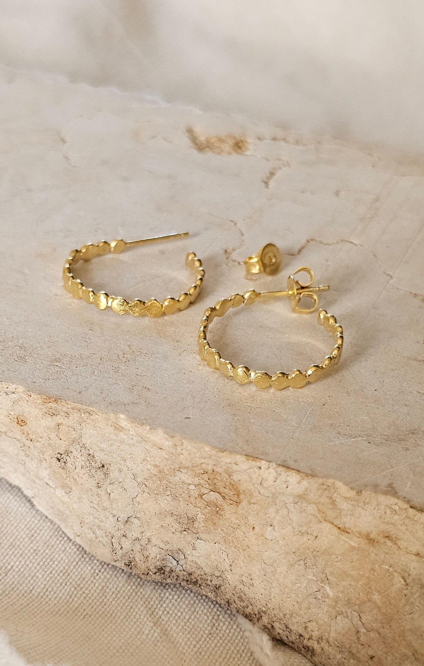 Asymmetrical Bead Hoops Gold Plated