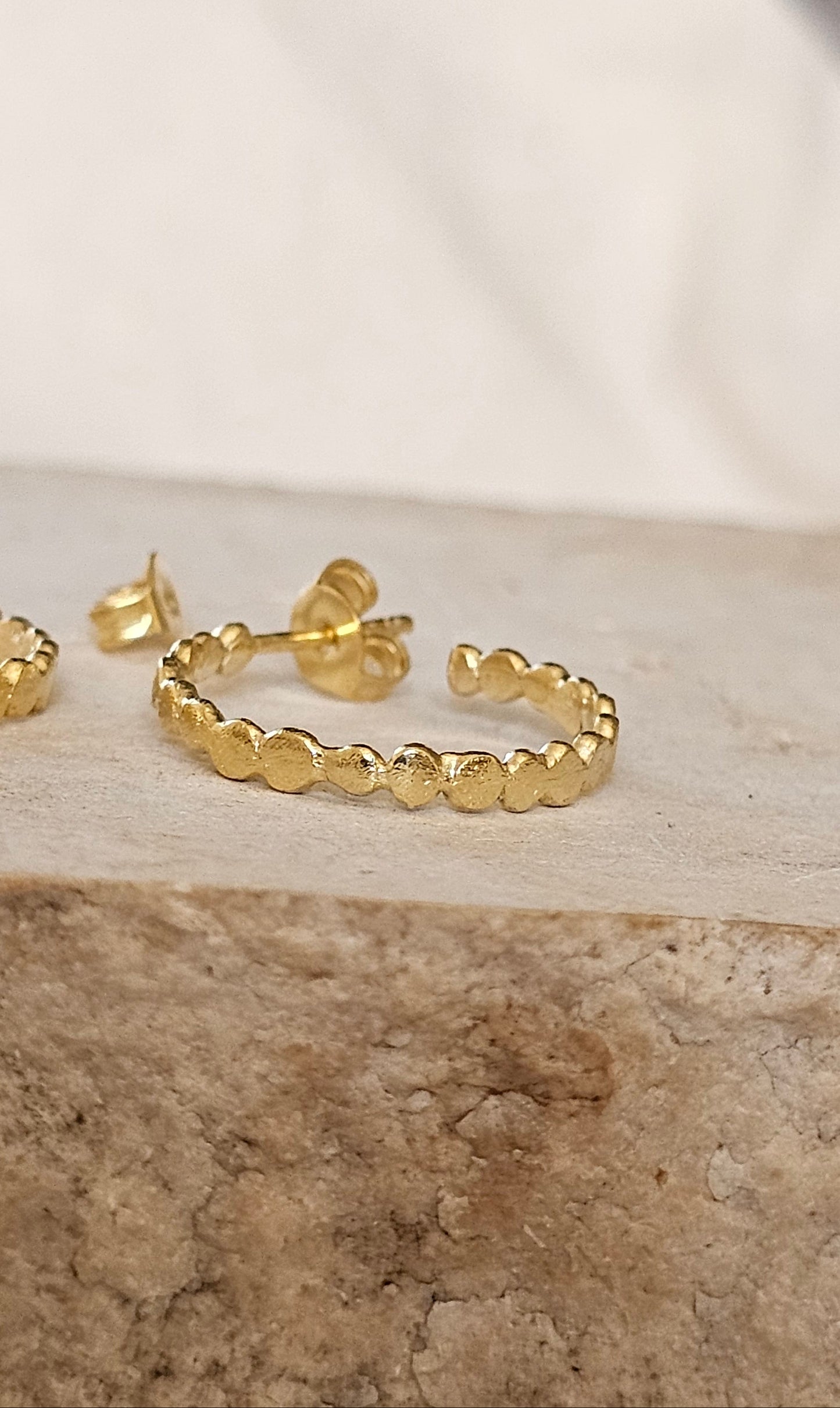 Asymmetrical Bead Hoops Gold Plated