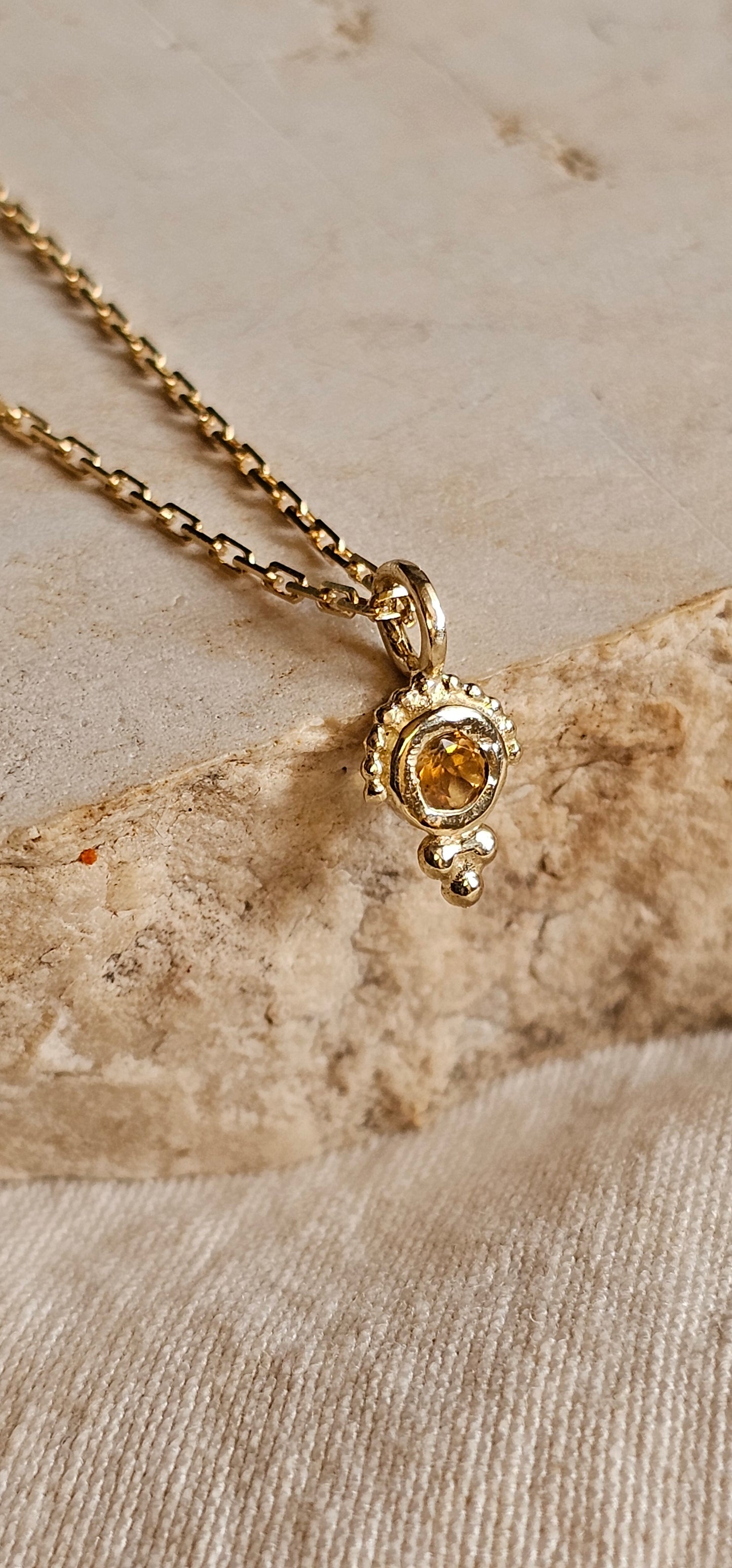 Owl Eye Citrine Necklace 14K