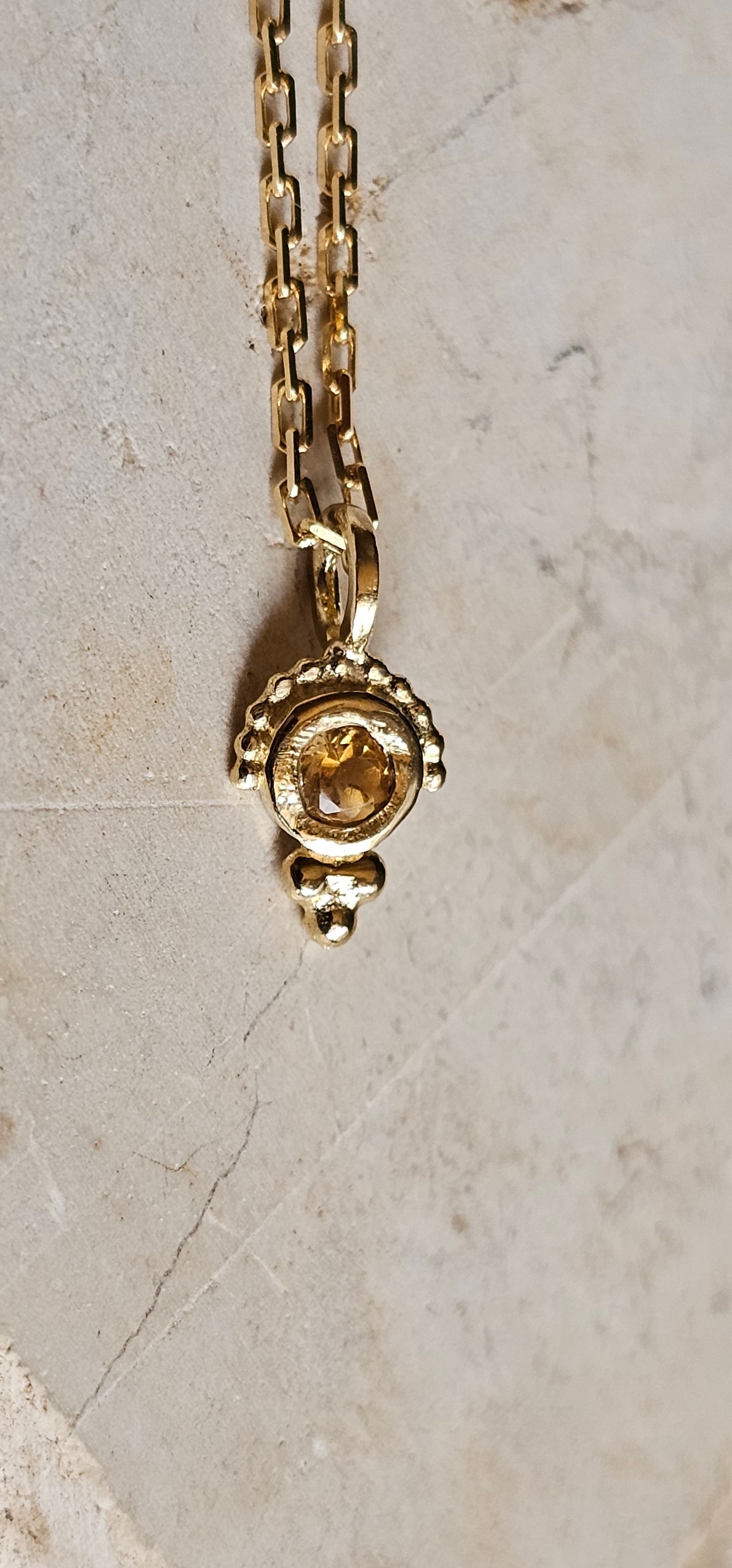 Owl Eye Citrine Necklace 14K