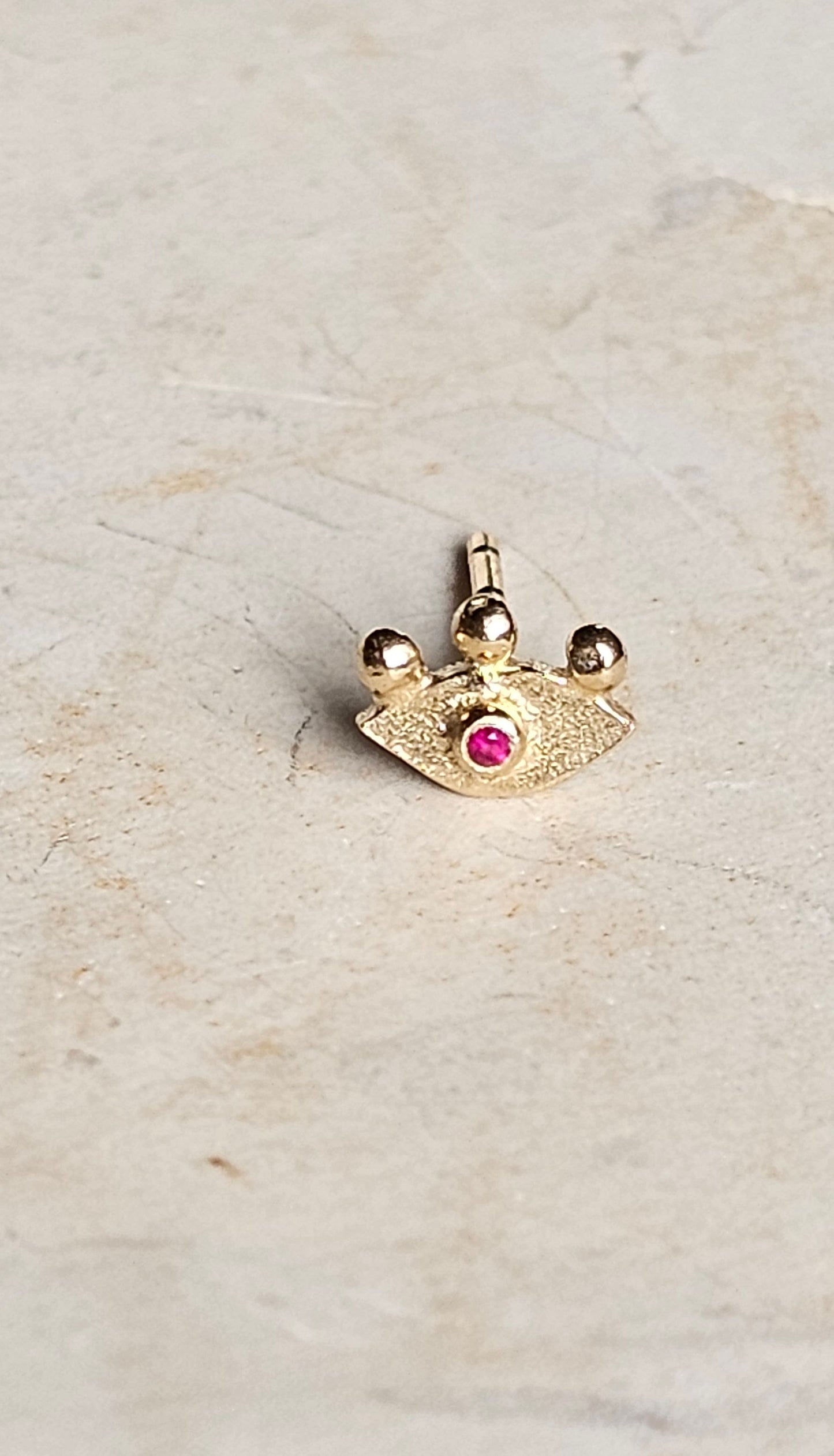Tiny Ruby Eye Stud 14K