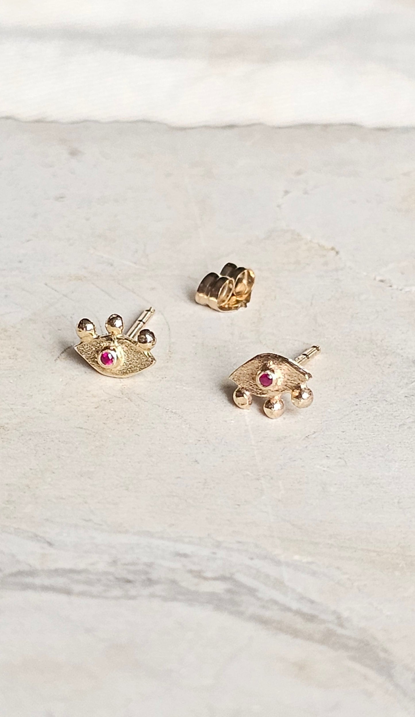 Tiny Ruby Eye Stud 14K