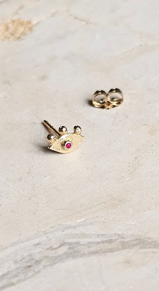 Tiny Ruby Eye Stud 14K