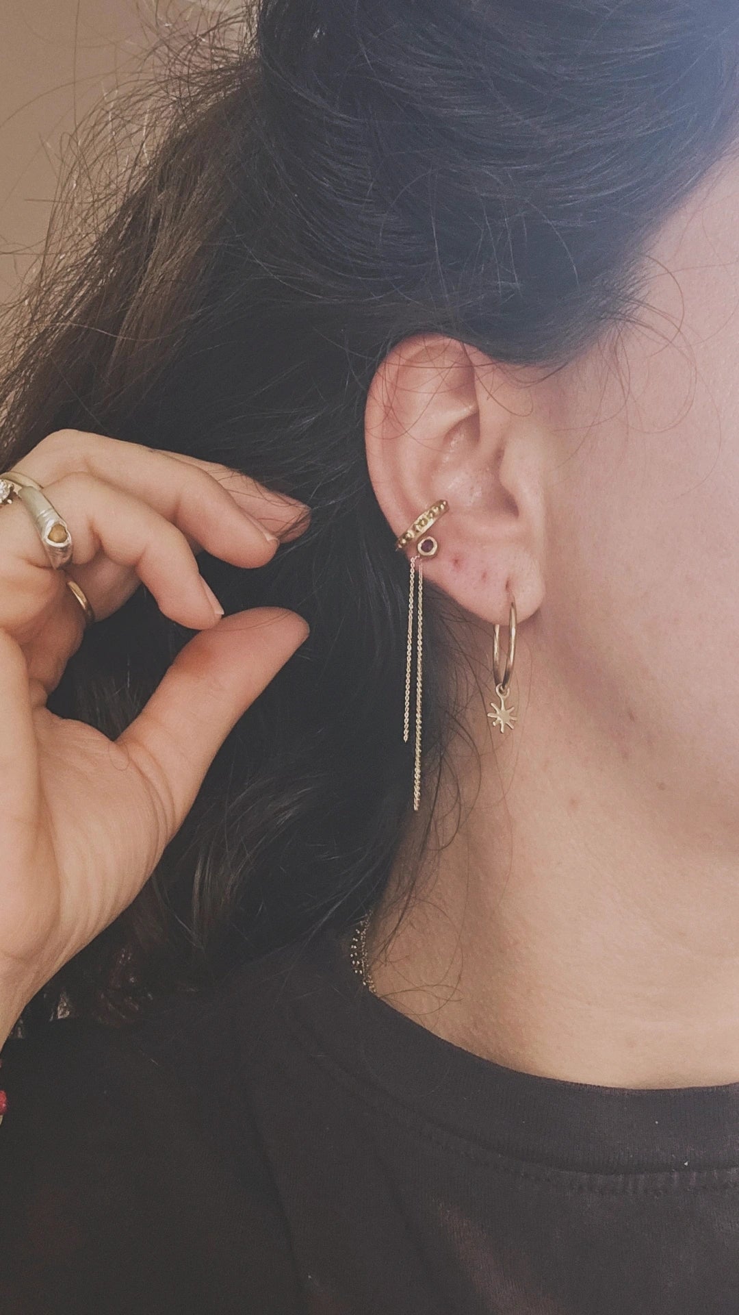 Gem Dot Chain Stud 14K