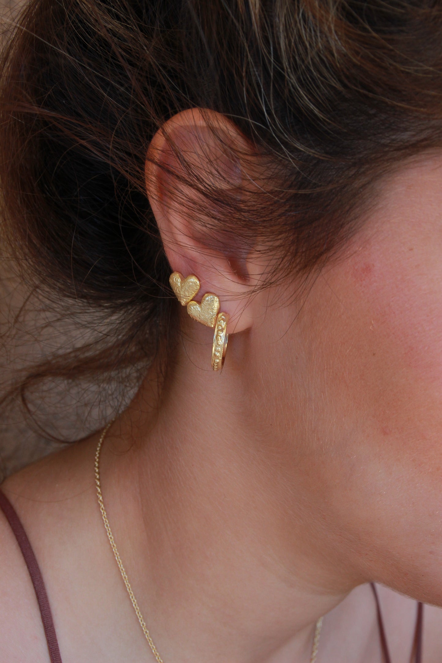 Beaded Roman Hoops Gold Plated