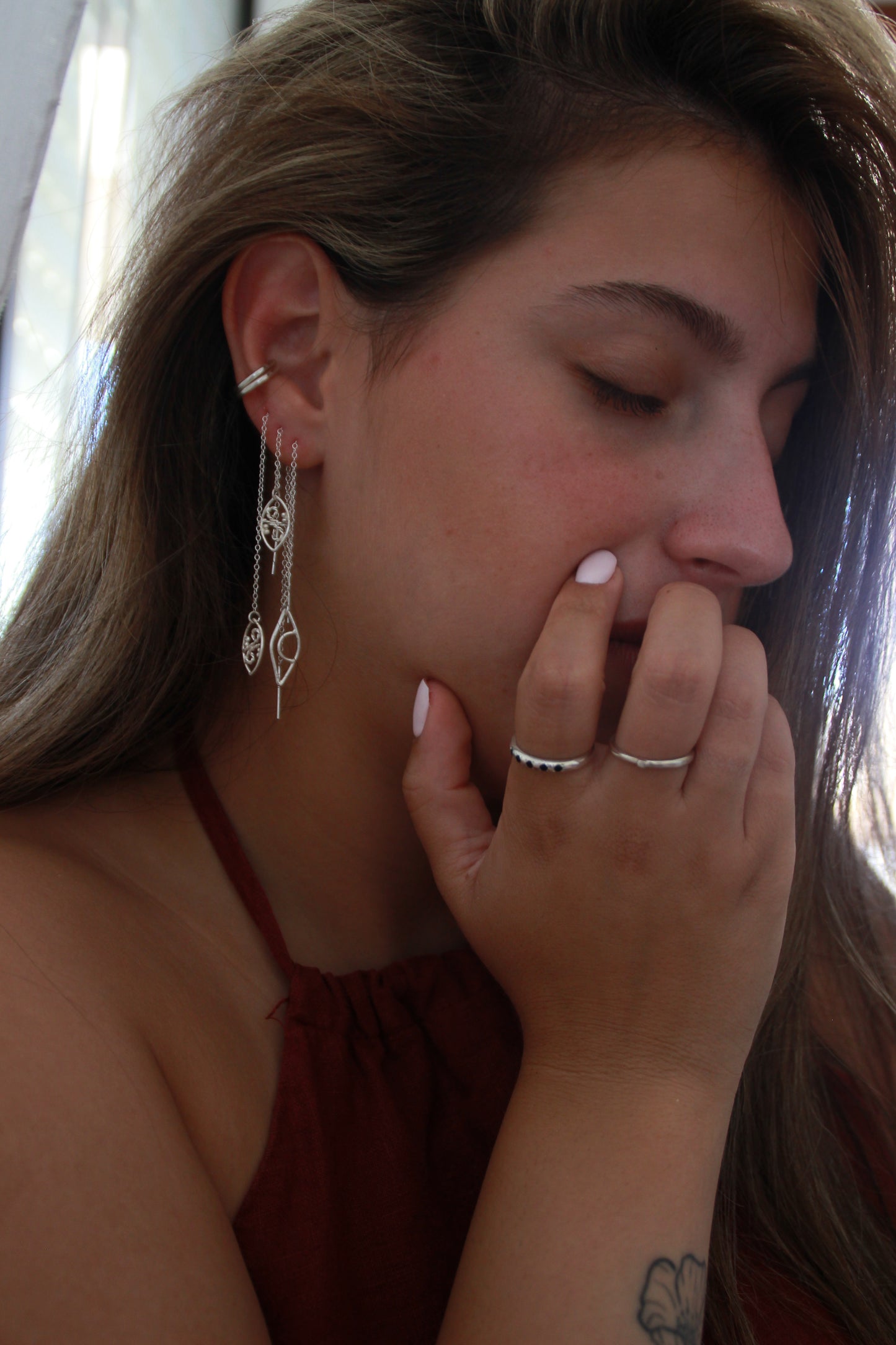 Lace Chain Earrings Silver