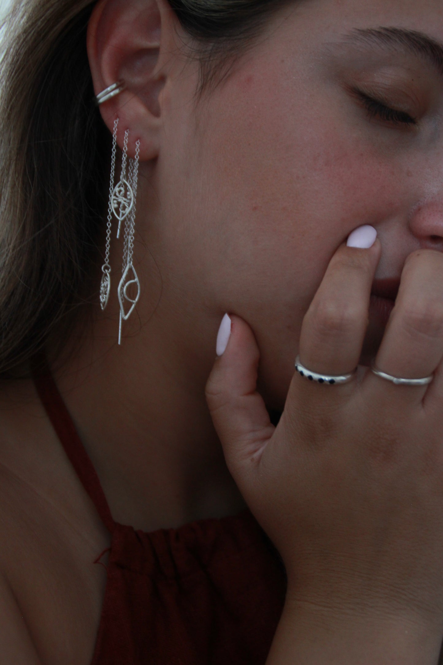 Lace Chain Earrings Silver